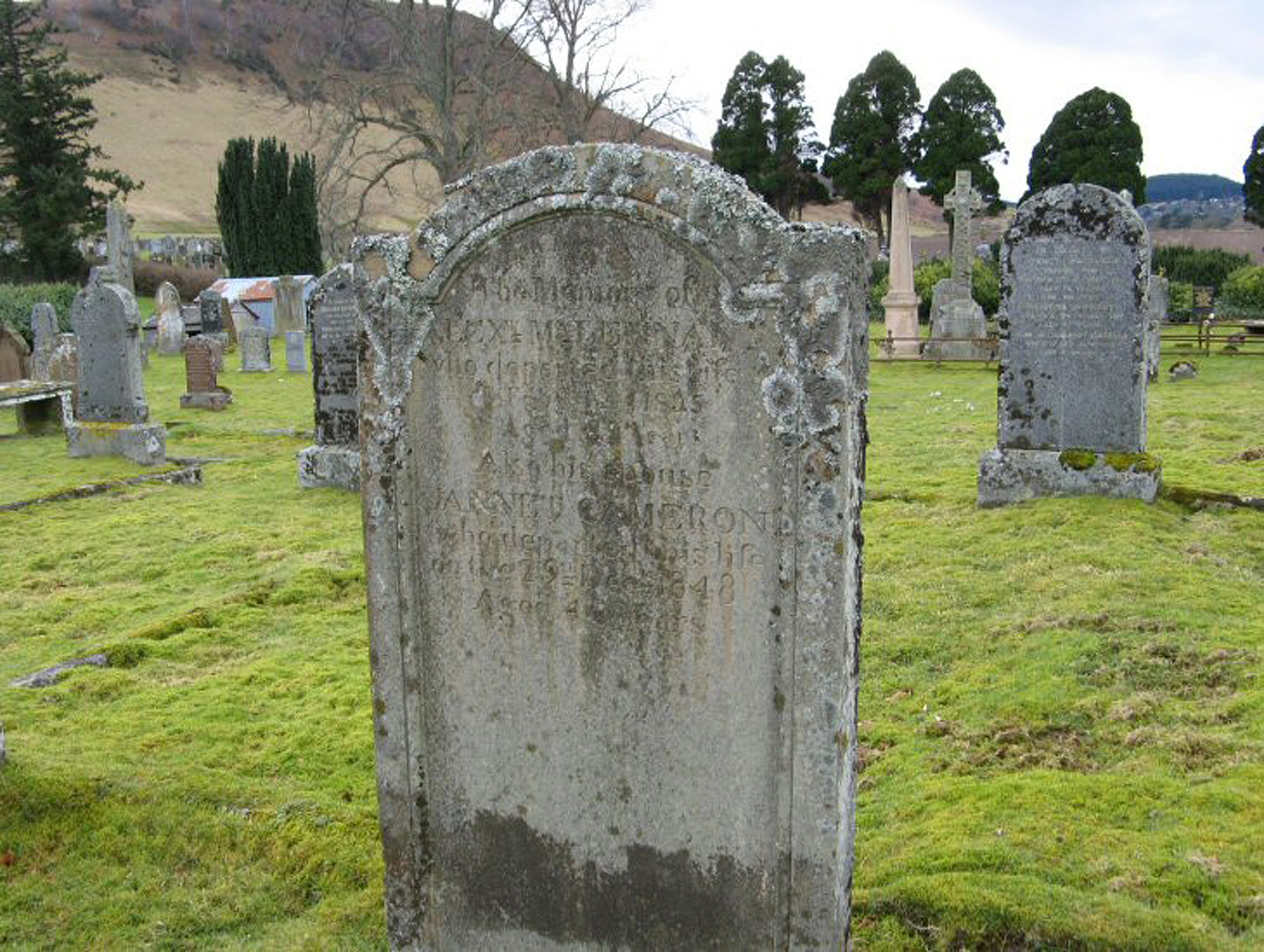 Photo of headstones/Alexander McLennan died 1895 MI Fodderty